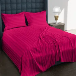 AVI Striped 250 TC Egyptian Cotton King Bedsheet with 2 Pillow Covers-image-94