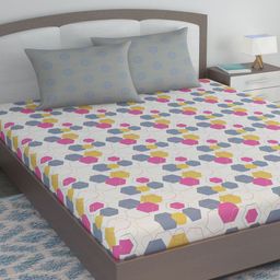 Divine Casa Grey & White Blend Cotton 120 TC King Bedsheet with 2 Pillow Covers-picture-22
