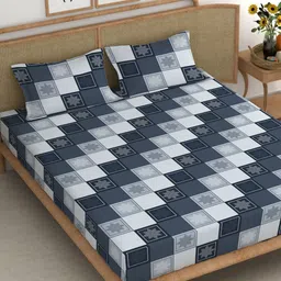CHHAVI INDIA Blue & Grey Geometric Microfiber 210 TC King Bedsheet With 2 Pillow Covers-picture-35
