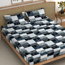 CHHAVI INDIA Blue & Grey Geometric Microfiber 210 TC King Bedsheet With 2 Pillow Covers-picture-13