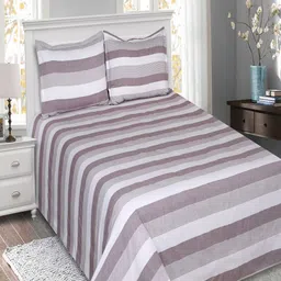 SHADES of LIFE Brown & Grey Striped 250 TC King Bedsheet with 2 Pillow Covers-image-82