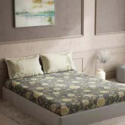 DDecor Grey & Beige Ethnic Motifs Cotton 144 TC Queen Bedsheet With 2 Pillow Covers-image-44
