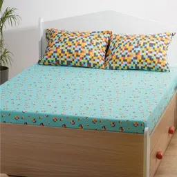 Smartsters Blue & Orange Graphic Cotton 180 TC Queen Bedsheet With 2 Pillow Covers-picture-40
