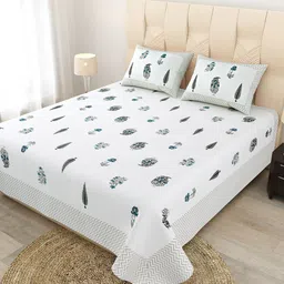 JAIPUR FABRIC Grey & White Floral 180 TC Queen Bedsheet with 2 Pillow Covers-picture-30