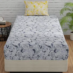 Huesland Yellow & Blue 2 Pieces Floral Cotton 144 TC Single Bedsheet with 1 Pillow Covers-image-7
