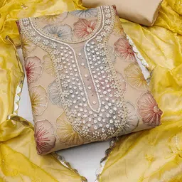 KALINI Floral Sequinned Embroidered Organza Unstitched Dress Material-image-24