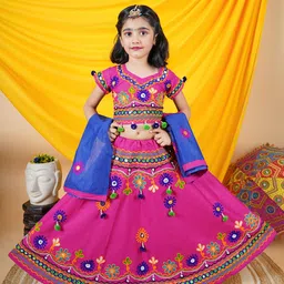 ahhaaaa Girls Embroidered Mirror Work Ready to Wear Lehenga & Blouse With Dupatta-picture-10