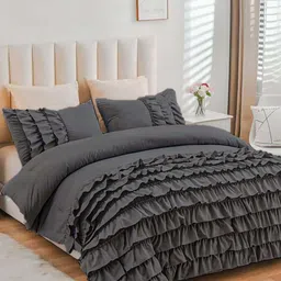 THE WHITE MOSS River Ruffles Grey Microfiber AC Room 150 GSM Double Bed Comforter-picture-37