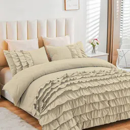 THE WHITE MOSS Beige 3 Pieces AC Room 150 GSM Double Bed Comforter & Pillow Cover image 1