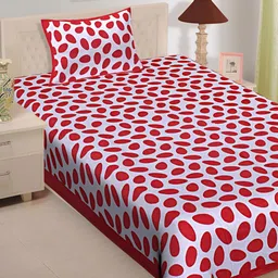 UNIBLISS Red & White Printed Cotton 144 TC Single Bedsheet With 1 Pillow Cover-picture-41