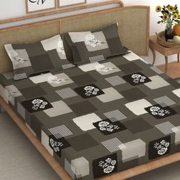 CHHAVI INDIA Green & Black Floral Microfiber 210 TC King Bedsheet With 2 Pillow Covers-picture-9