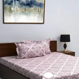 BOMBAY DYEING Pink & White Floral 144 TC King Bedsheet with 2 Pillow Covers-image-15