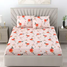BOMBAY DYEING ELIXIR Red & Green Floral 144 TC Cotton Queen Bedsheet with 2 Pillow Covers-image-39