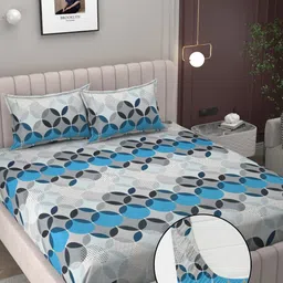BELVOSTUM Blue & White Geometric 250 TC King Bedsheet with 2 Pillow Covers-image-17