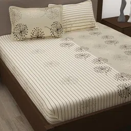 Story@home Grey & Off White Floral 186 TC King Bedsheet with 2 Pillow Covers-image-84