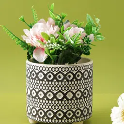 TAYHAA Black & White Swirl and Geometric Printed Ceramic Planter-picture-2