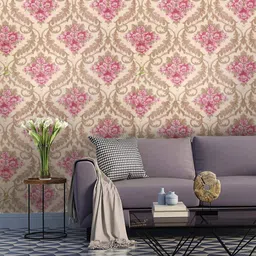Jaamso Royals Beige & Pink Vintage Damask Printed Self-Adhesive & Waterproof Wallpaper-image-73
