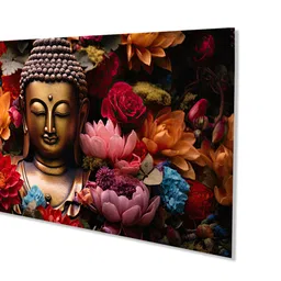 nestroots Framed Buddha Surrounded by Vibrant Blossoms Wall Painting image 4