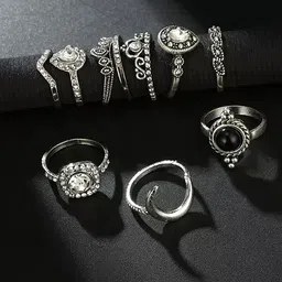 Pinapes Set of 10 Silver-Plated Oxidised Finger Rings image 1