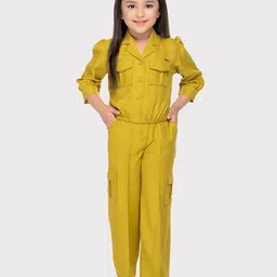 Tiny Baby Girls Yellow Lapel Collar Cuffed Sleeves Shirt & Trouser-image-70