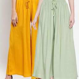 Clora Creation Women Pack Of 2 Yellow & Green Flared Palazzos-picture-37
