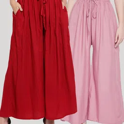 Clora Creation Set Of 2 Women Pink & Maroon Flared Knitted Palazzos-picture-23