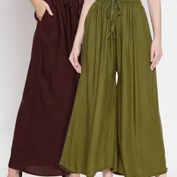 Clora Creation Women Green & Maroon Solid Set of 2 Flared Palazzos-picture-42