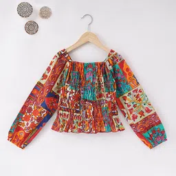 Ed-a-Mamma Red & Yellow Floral Printed Pure Cotton Top-picture-18