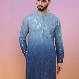 KISAH Embroidered Sequinned Mandarin Collar Cotton Straight Kurta-picture-26