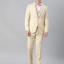 Louis Philippe Men Beige Checked Slim Fit 3 Piece Suit-image-15