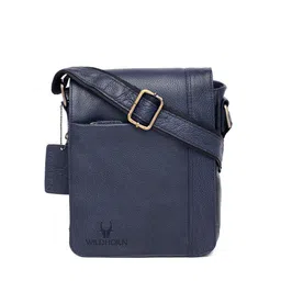 WildHorn Men Blue Textured Leather Messenger Bag-picture-26