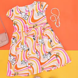 Pantaloons Junior Girls Snoopy Printed A-Line Cotton Dress-image-68