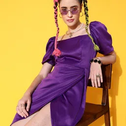 STREET 9 Purple Satin Peplum Dress-image-0