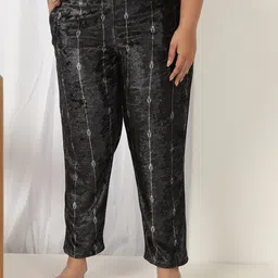 Amydus Plus Size Women Ethnic Motifs Printed Velvet Straight Fit Trouser-picture-28