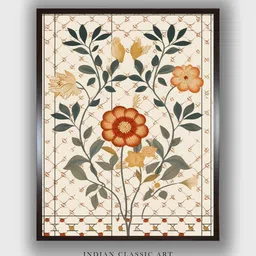 INDIAN CLASSIC ART Red & Green Indian Floral Canvas Painting Wall Art-picture-13