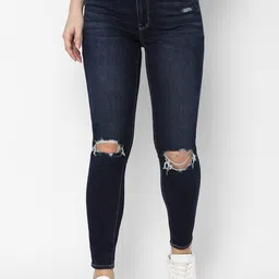 AMERICAN EAGLE OUTFITTERS Women Blue Slim Fit High-Rise Slash Knee Light Fade Jeans-image-21