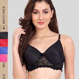FIMS Pack of 4 Rapid-Dry Lace Lightly Padded Bra Fancy_Pad_Bra_BlackRedBlueRani-picture-11