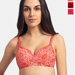 KOMLI Pack Of 3 Printed Full Coverage Padded Pure Cotton T-shirt Bras With All Day Comfort-picture-30