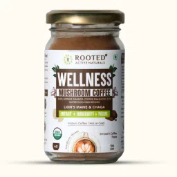 rooted active naturals Rooted Actives Wellness Muhroom Coffee (100 g), Instant Arabica coffee with Superfood Mushrooms (lion's Mane & Chaga - 20%) |Focus, Energy, Immunity & Heart health image 1