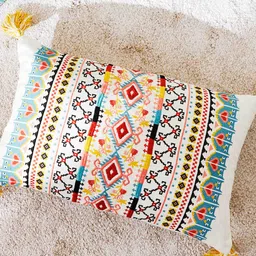 Chumbak White & Red Embroidered Pure Cotton Rectangle Cushion Covers image 1