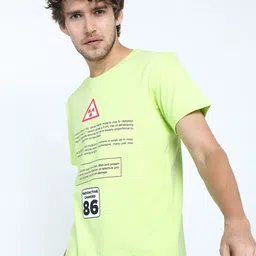 HIGHLANDER Men Green Typography Printed Round Neck Applique Slim Fit T-shirt-image-56