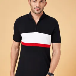 People Colourblocked Mandarin Collar Slim Fit Cotton T-shirt-picture-39