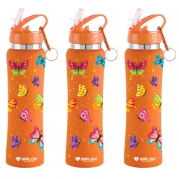 NIRLON Orange 3 Pcs Printed Stainless Steel Single Wall Vacuum Water Bottles 750 ml Each-image-34