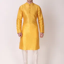 Koshin Woven Design Mandarin Collar Kurta with Pyjamas-picture-22