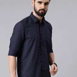 Kryptic Men Navy Blue Smart Printed Casual Shirt-picture-26