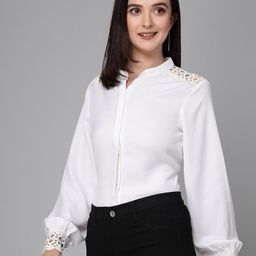 Style Quotient Mandarin Collar Cuffed Sleeves Cut Out Detail Shirt Style Top-picture-36