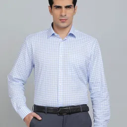 JADE BLUE Men Spread Collar Tartan Checked Cotton Formal Shirt-picture-39