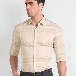 Arrow Slim Fit Tartan Checked Spread Collar Cotton Formal Shirt-image-88