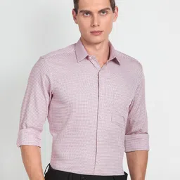 Arrow Slim Fit Checked Spread Collar Long Sleeves Pure Cotton Twill Formal Shirt-picture-38
