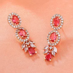 Estele Rose Gold-Plated Cubic Zirconia Studded Geometric Drop Earrings-picture-30